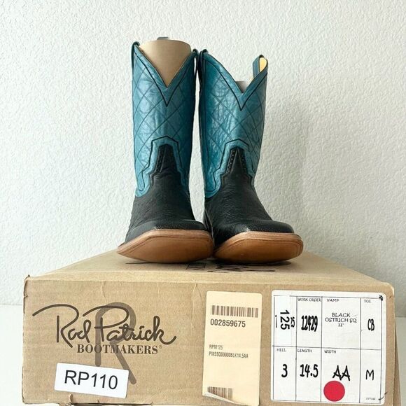 NEW Rod Patrick Mens Cowboy Boots 14.5AA Black Smooth Ostrich Leather Square Toe - Picture 11 of 12